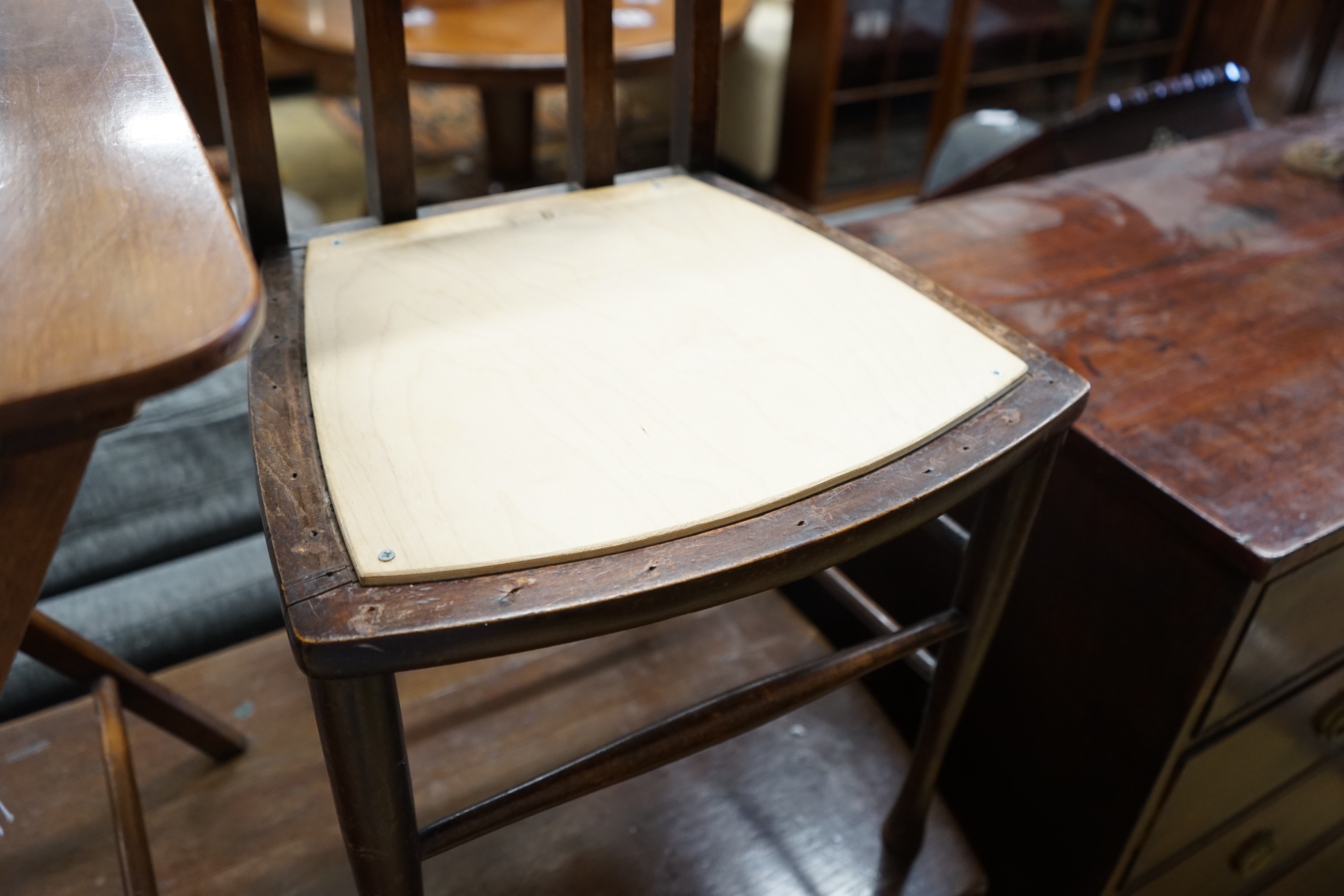 A small late Victorian rectangular folding occasional table, width 44cm, depth 40cm, height 58cm together with two Art Nouveau inlaid side chairs